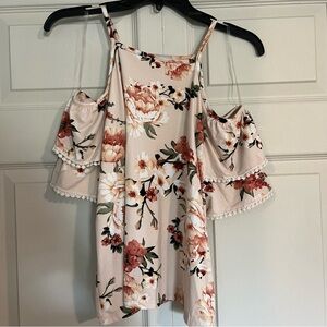Charlotte Russe Peach Floral Cold Shoulder Top